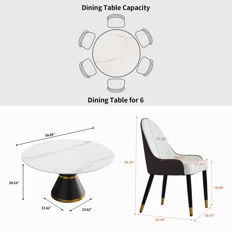 Benedic 6 - Person Pedestal Dining Set, White, White/Brown