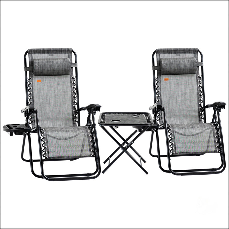 Portable Zero Gravity Chair Set With Side Table For Various Occasions, Grey