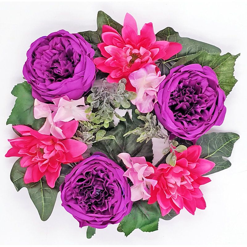 Handcrafted Faux Polyester 12'' Wreath, Pink/Purple/Green