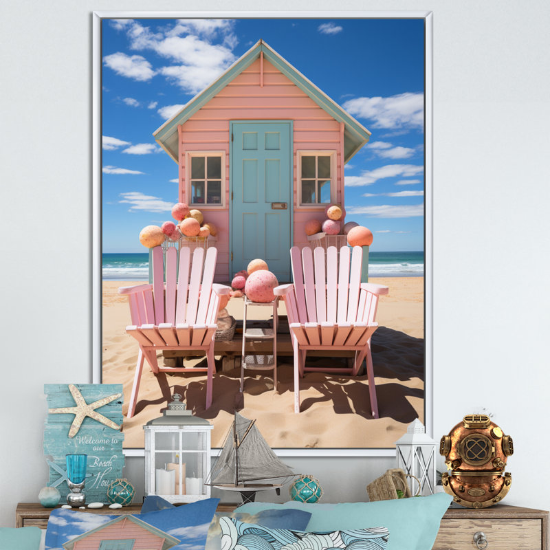 «Pink Miami Chairs I», reproductions d'art mural nautique et de plage, H 20 po x l 12 po x P 1 po, Cadre flottant blanc