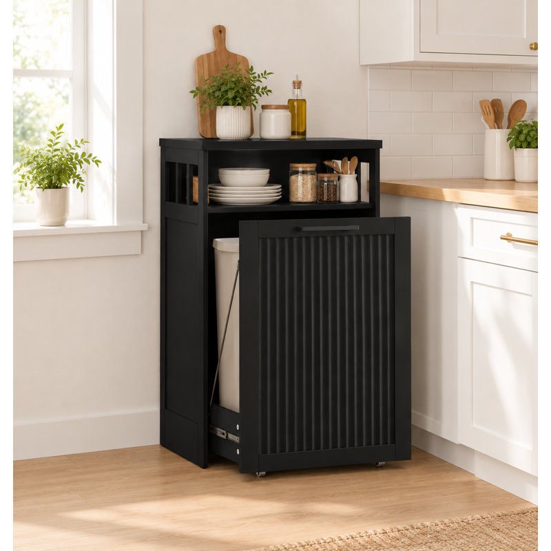 13-Gal Pull-Out Trash Cabinet with Fluted Front, Black