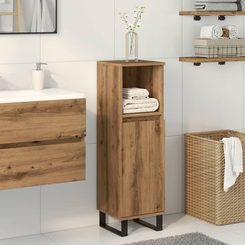 Makisha Floor Mounted Linen Cabinet, Light Brown