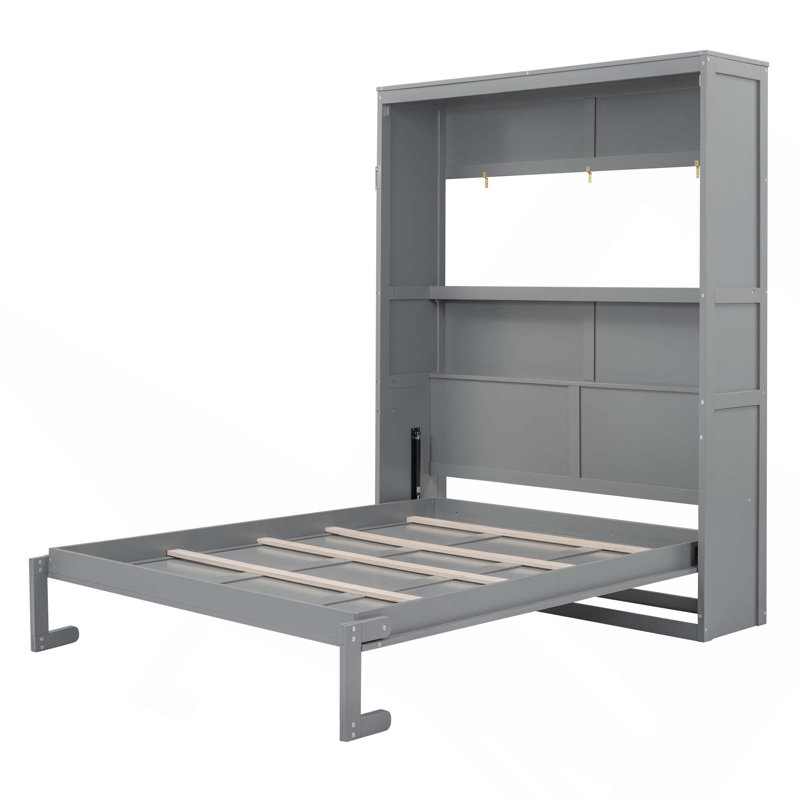 Lit escamotable mural avec tablettes de rangement, Grey