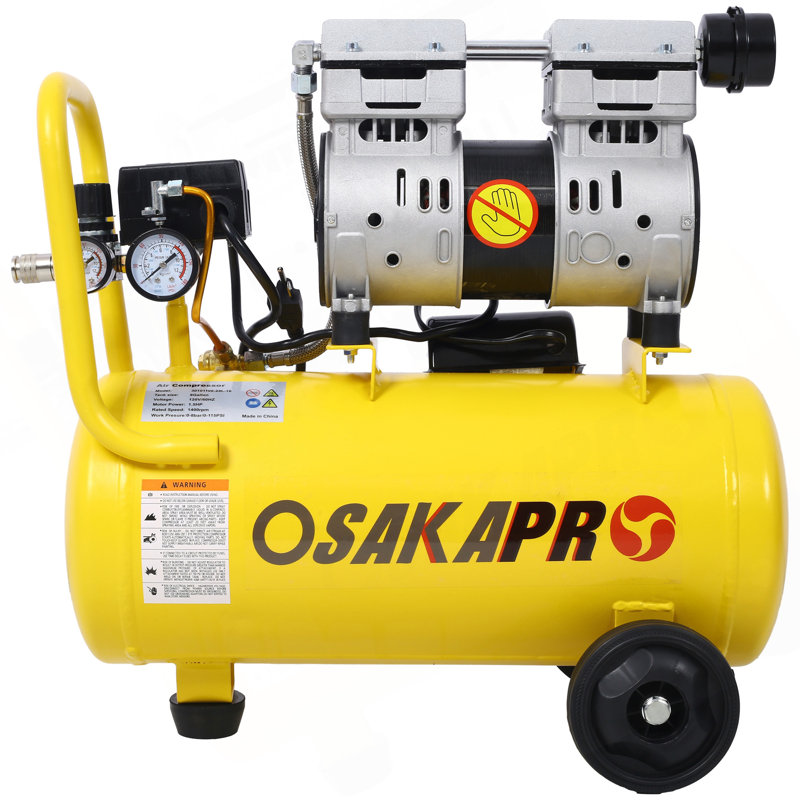 1.5HP Silent Oil-Free Air Compressor 8 Gallon, Oil-Free, Electric Shop Air Compressor Portable,Lightweight With Wheels, 70 Dba Noise Level, With Automatic Drain Valve,Yellow