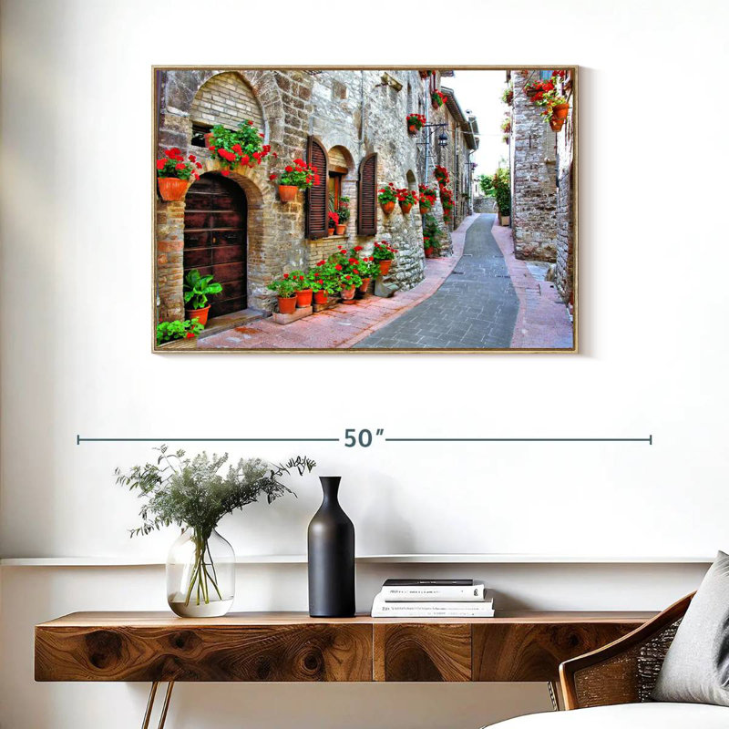 Rue italienne pittoresque, Cadre flottant en bois naturel, 37 po x 25 po