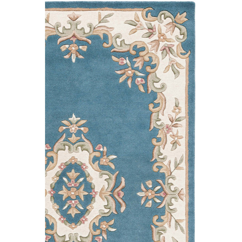 Albreda Tufted Wool/Cotton Performance Oriental Rug in Blue/Ivory, Rectangle 4' x 6'