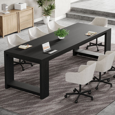 7 ft Modern Rectangle Meeting Room Desk for Boardroom, Home Office Oak Conference Table for 6 to 8 People by Millwood Pines