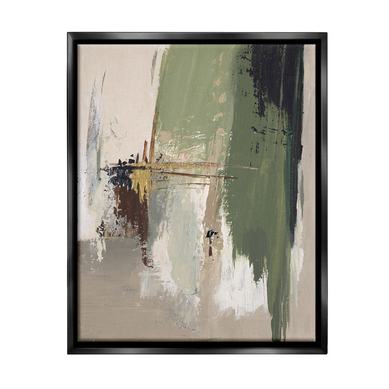 «Green & Tan Brush Strokes», art mural sur toile flottante noire par Patricia Pinto, Cadre flottant noir de jais