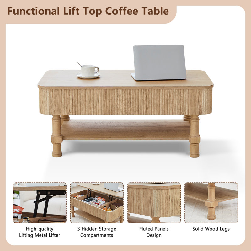Table basse à plateau relevable Farmhouse, Naturel