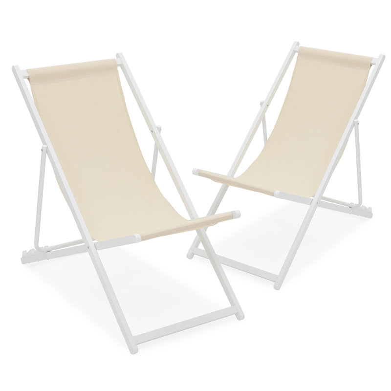 Pavils Folding Bench Chair, White, Beige