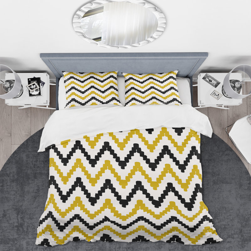 Chevron noir et jaune - ensemble de housse de couette moderne - microfibre de polyester