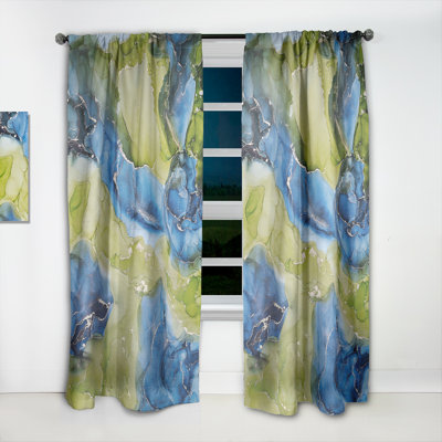 Blue And Green Luxury Abstract Fluid Art - Modern Curtain Panels