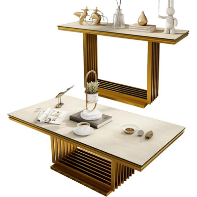 2 Piece Tempered Glass Living Room Table Set