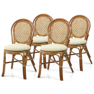 Chaise d'appoint Darle Denver Dining en rotin naturel tressé à la main avec coussin crème