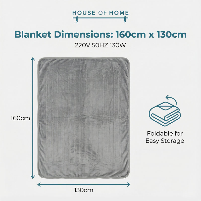 Energy Efficient Electric Heated Throw Blanket, 160cm x 130cm
