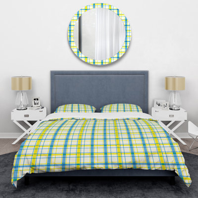 Blue and Green Checked Tartan - Abstract Duvet Cover Set - Microfiber Polyester