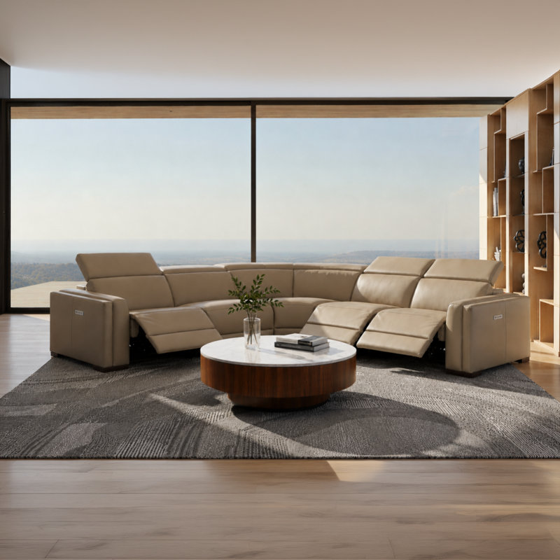 Frazier - Canapé modulaire en cuir brun clair moderne avec 3 fauteuils inclinables