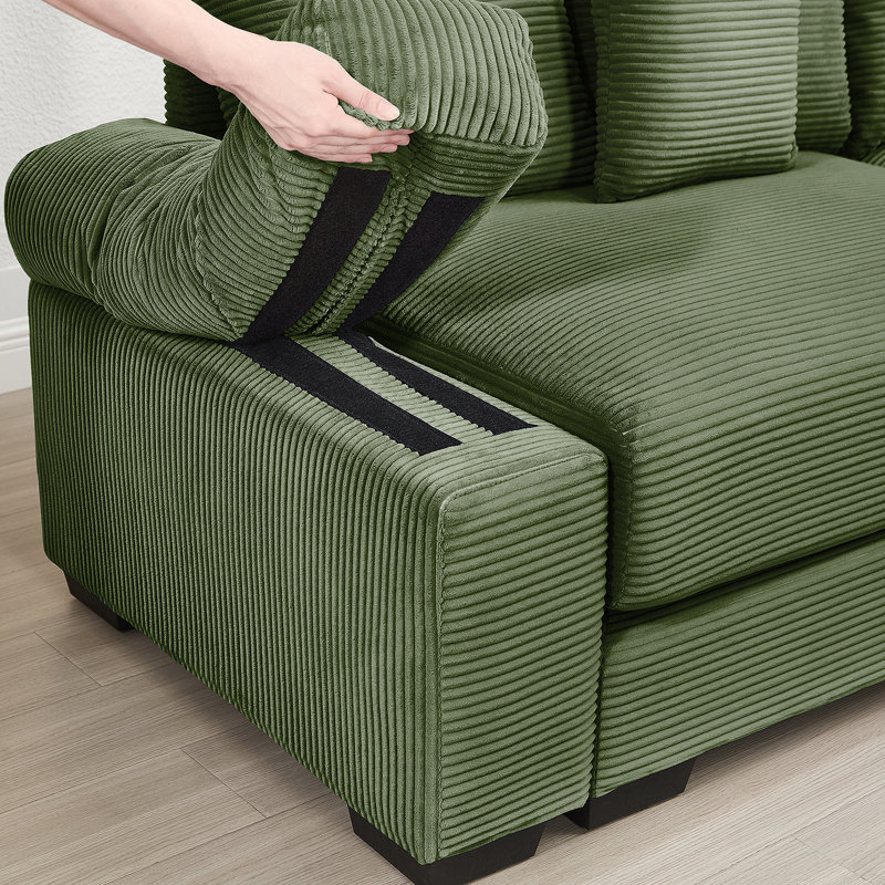 Canapé modulaire surdimensionné en forme de L 82,6 po Cloud, tissu en velours côtelé doux, avec méridienne, accoudoirs larges à assise profonde, conception ergonomique, 6 coussins décoratifs, assemblage facile, pour les salons, les salons, le vert