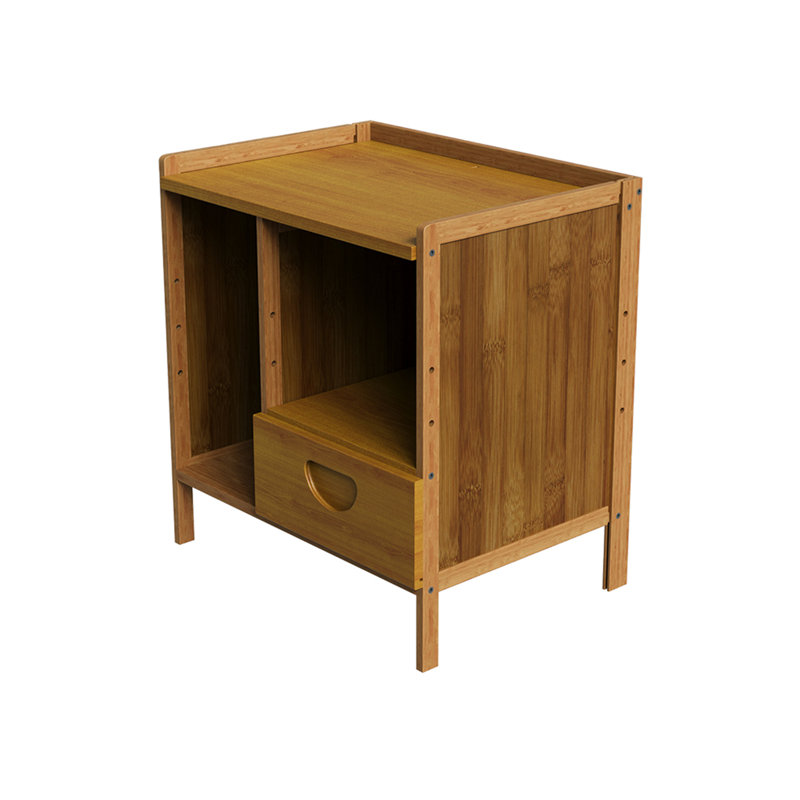 Bamboo Nightstand with Drawer, Open Side Compartment