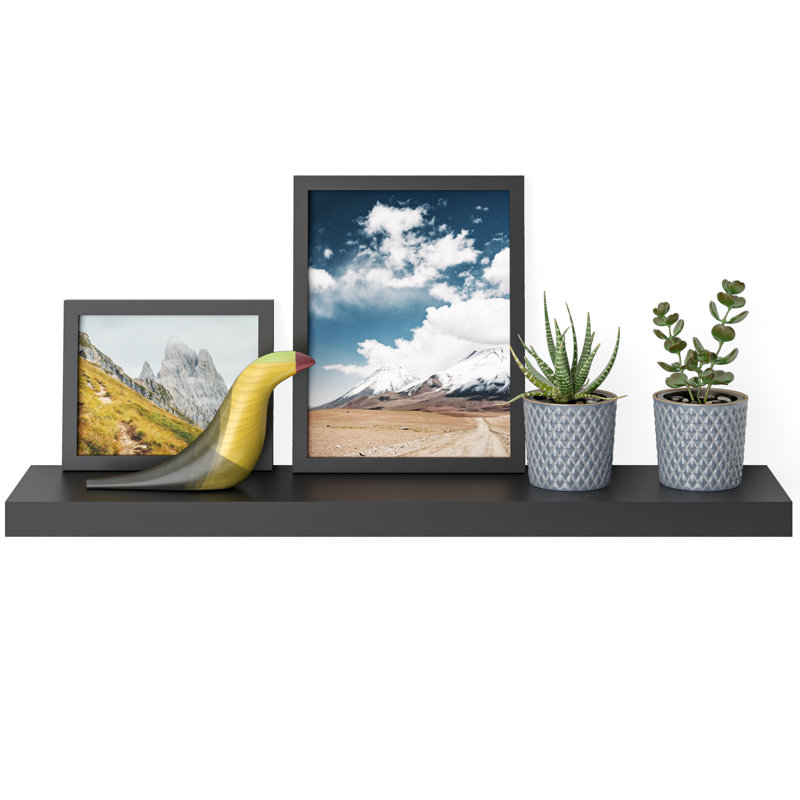 Miami 36" W x 8" D Floating Shelf with Invisible Wall Mount Bracket, Black