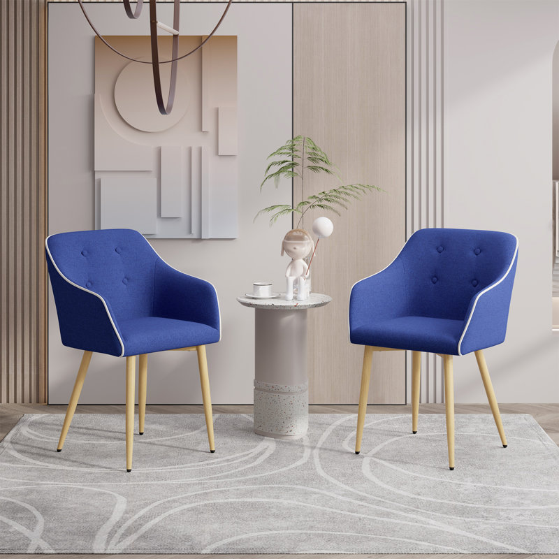Mid-Century Modern Dining Chair With Wood Finished Metal Legs, 2-Pcs Set, Blue