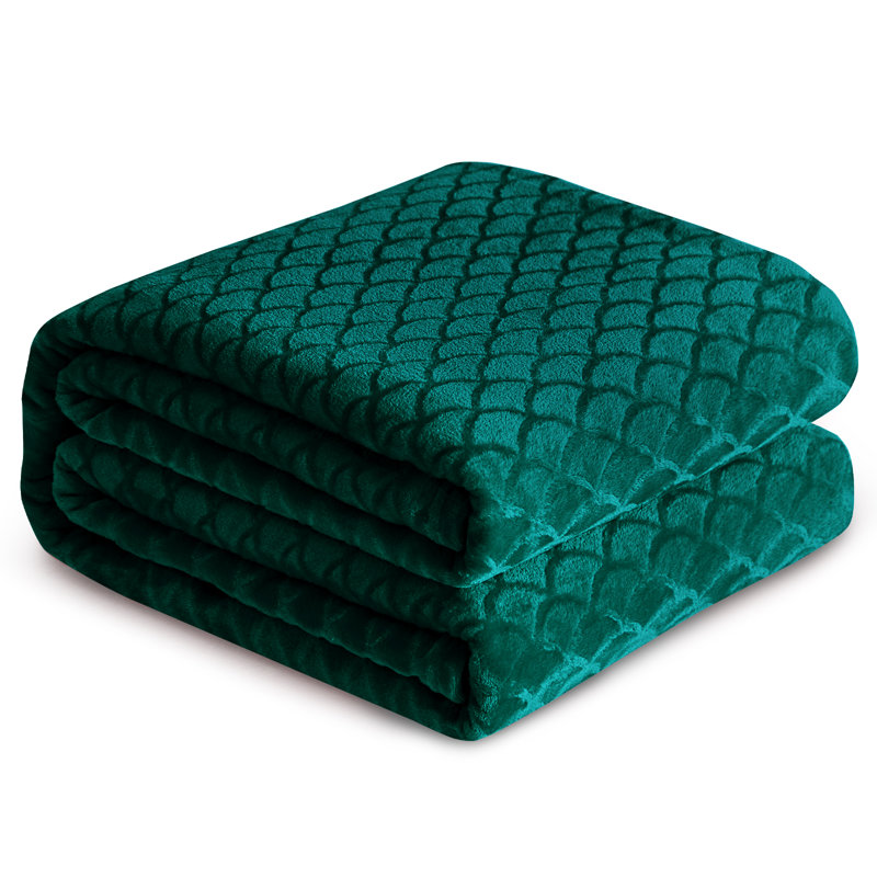 Couverture en flanelle brossée vert foncé, Vert foncé, Grand lit