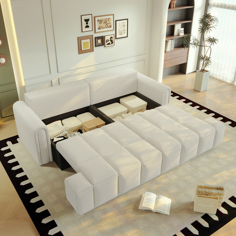 Canapé-lit 90,2 po 4 places en tissu Teddy, Beige