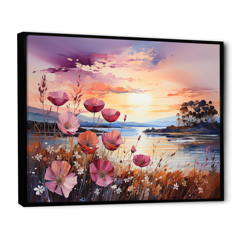 Wildflowers Sunset sur toile, H 24 po x l 32 po x P 1 po, Cadre flottant noir