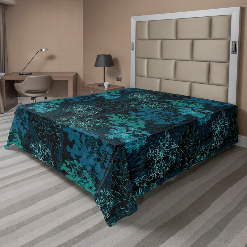 Ambesonne Floral Design Flat Sheet Jumble Cactus Flowers, Dark Teal Floral, Full Flat Sheet