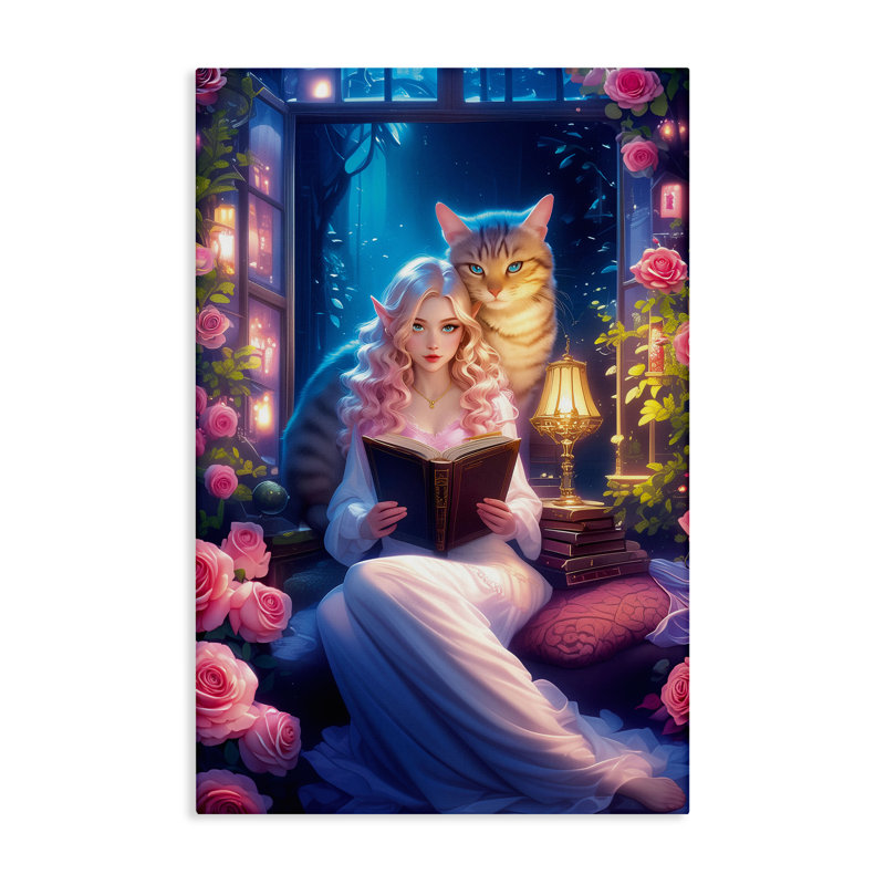«Mysterious Girl & Cat», conception par Image World, H 45 po x l 30 po