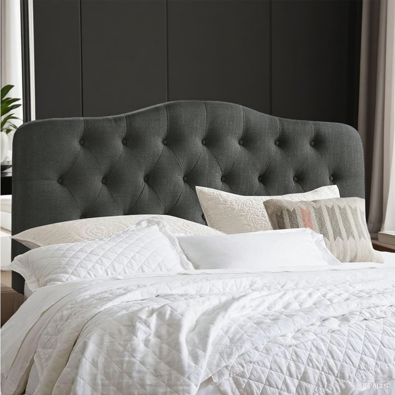 Linen Upholstered Headboard-Modern-Adjustable Height-Button Tufting, Twin, Black