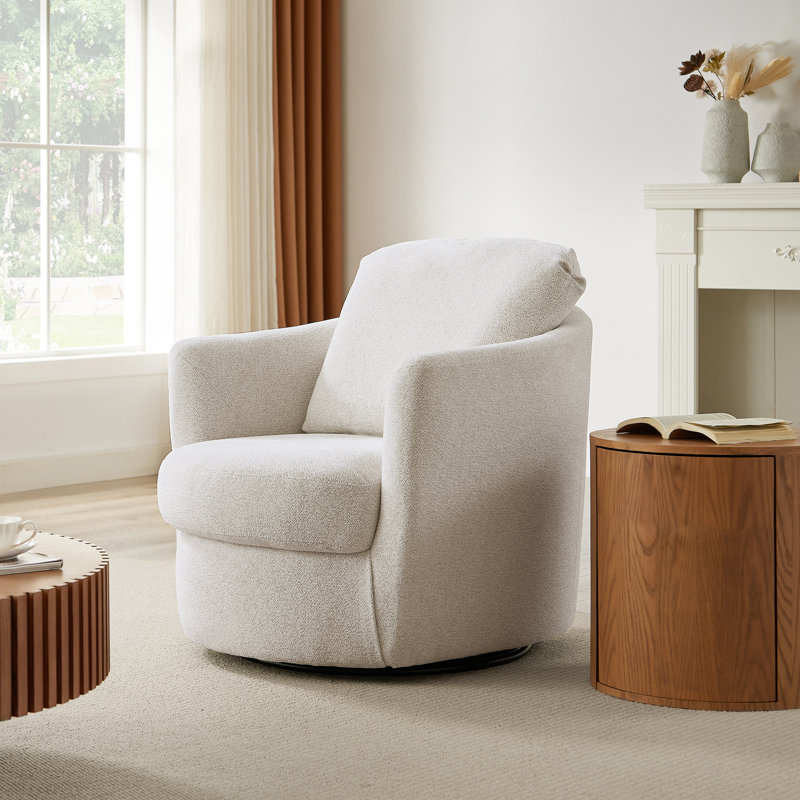 32.3" Wide Swivel Barrel Armchair, White Chenille