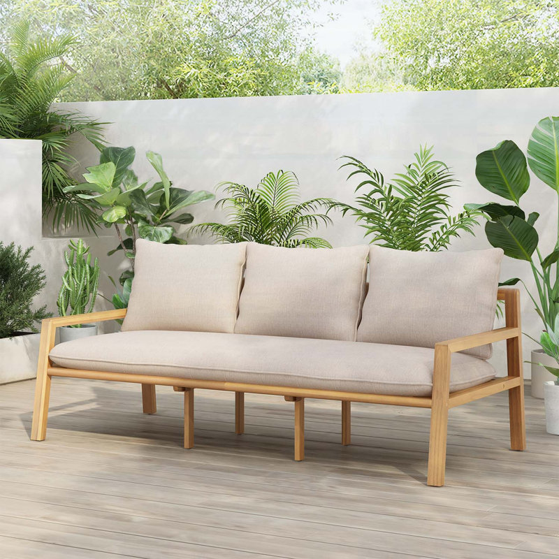 Canapé d'extérieur en bois d'acacia tissé avec coussins, résistant aux rayons UV et hydrofuge pour des sièges de cour élégants
