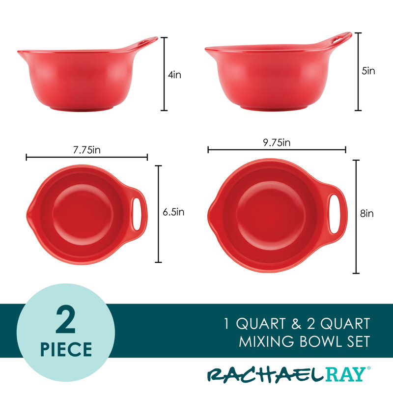 Rachael Ray Ceramic Stackable / Nesting Mixing Bowl Set For Serving Up Salads, Pastas, And More, 1-Quart And 2-Quart, 2 Piece, Dark Gray