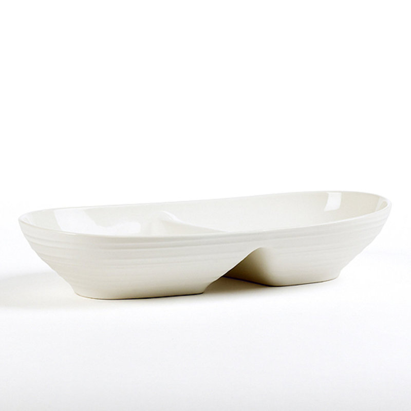 Swirl White 12.25 in. Divided Serving Dish