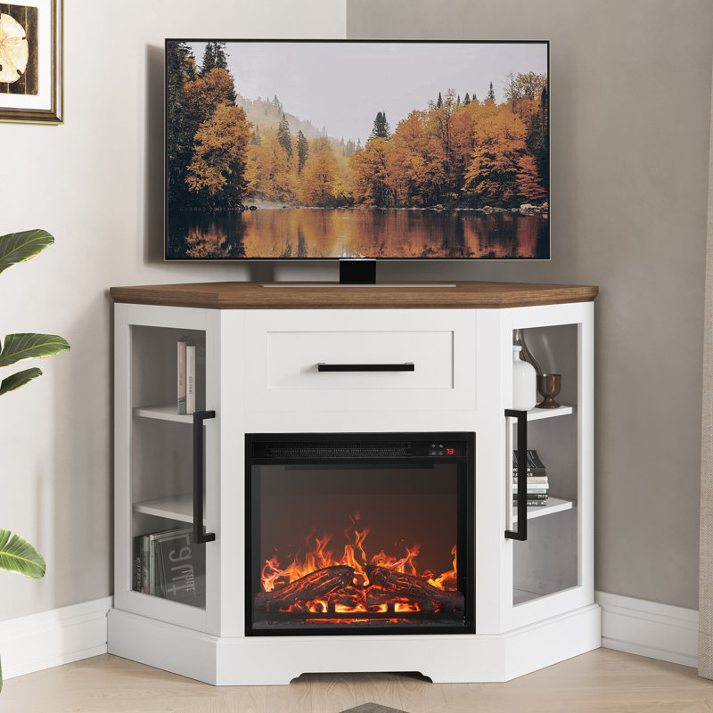 Meuble télé avec foyer électrique de 43 po Lakeisha, Blanc