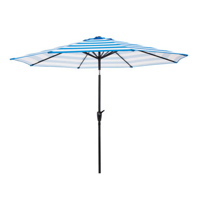 9ft Striped Patio Umbrella with Push Button Tilt for Outdoor Furniture, Deck, Backyard, or Pool by Pure Garden Blue and White