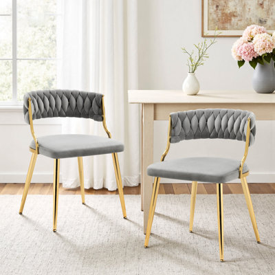 Christal 2 Piece Tufted Velvet Curved Weaved Back with Metal Legs Side Dining Chair Set by Everly Quinn
