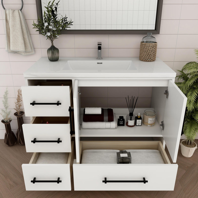 Victoria 41.9 " W Freestanding Standard Free Standing 1 Single Vanity Bathroom Vanity With Acrylic Top, Gloss White
