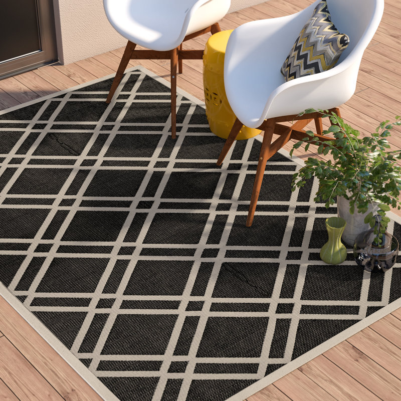 Kellogg Hooked Black/Beige Indoor/Outdoor Rug, Rectangle 122 x 170 cm
