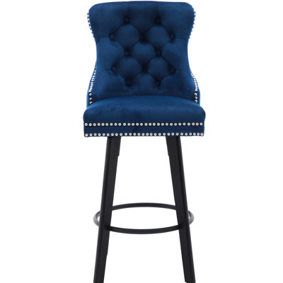 Velours bleu marine avec rotation sans effort et repose-pieds Tabourets de bar rotatifs à 360 degrés
