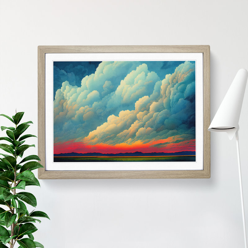 Dreamy Cloudy Sky - Single Picture Frame Print, 25cm H x 34cm W, Oak