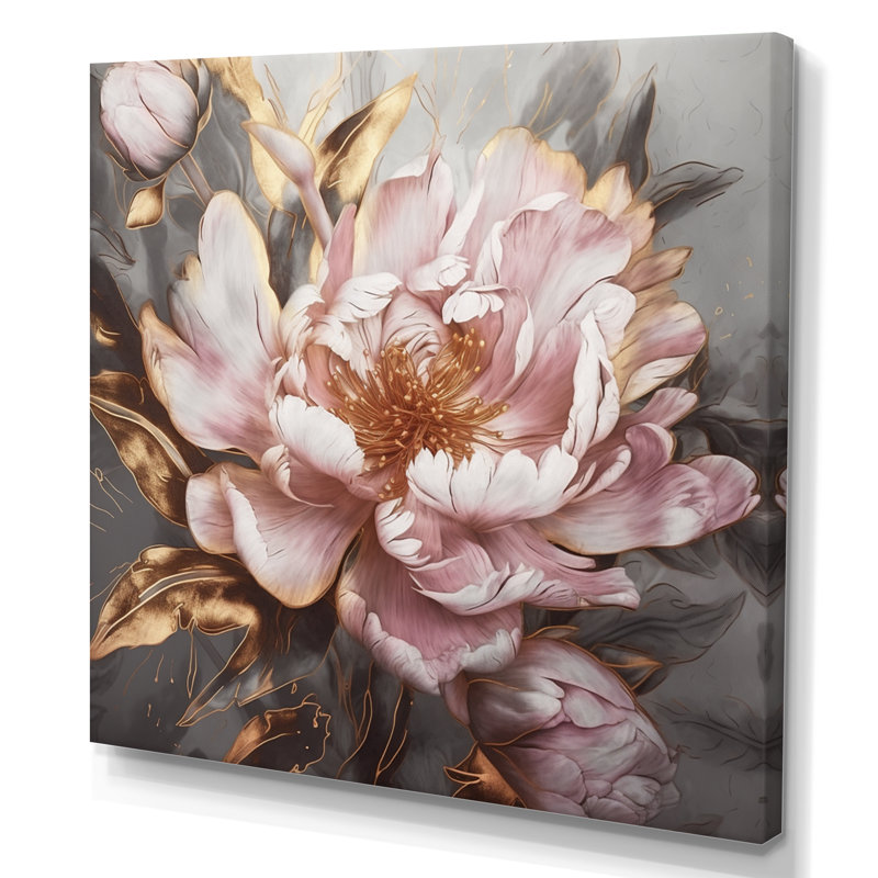 «Pink Gold Pe pivoens Petals» - reproduction d'art sur toile encadrée, H 30 po x l 30 po, Toile tendue, Sans cadre