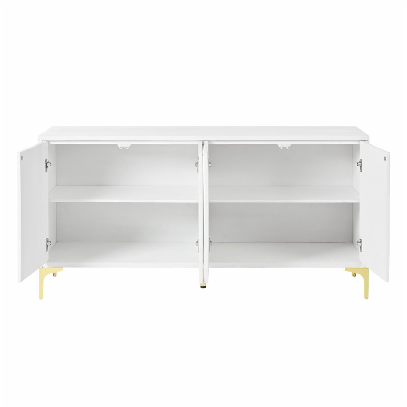 Buffet avec rangement, buffet en bois avec panneaux de porte sculptés, 4 portes, tablettes réglables, esthétique moderne pour le salon et la cuisine (blanc)