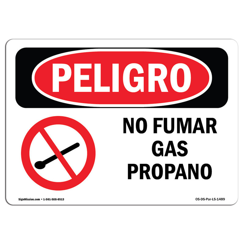 1489_OSHA Danger Sign - No Smoking Propane Spanish | Heavy Duty Sign Or Label