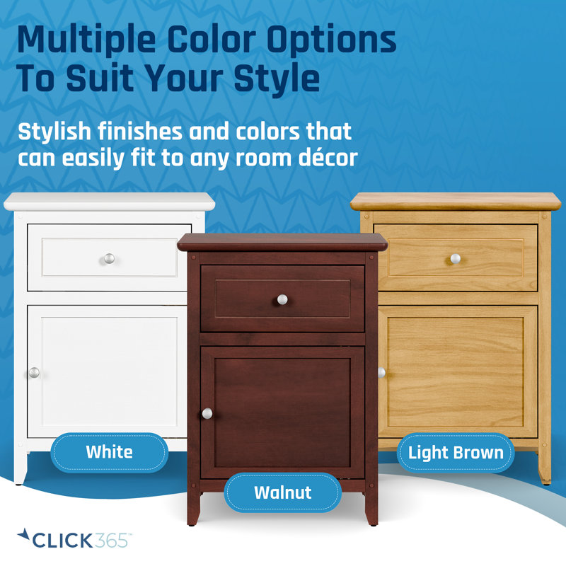 ClickDecor Alcott Side Table with Single Drawer and Storage Cabinet, Walnut