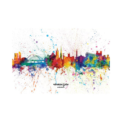 Newcastle England Skyline Splash by Michael Tompsett - Wrapped Canvas Print