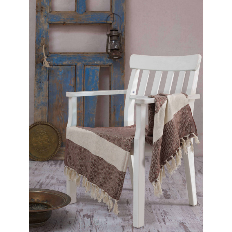 Serviette de plage 100% coton Halmstad, Brun / blanc