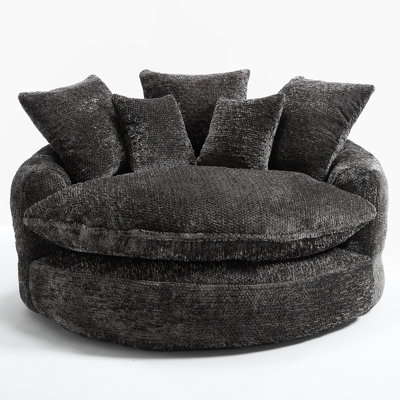 Fauteuil de 55 po de long en mousse de polyester, fauteuil rond surdimensionné, canapé-lit moderne moelleux pour le salon, la salle de détente et la salle de projection, fauteuil avec accoudoirs larges et coussins