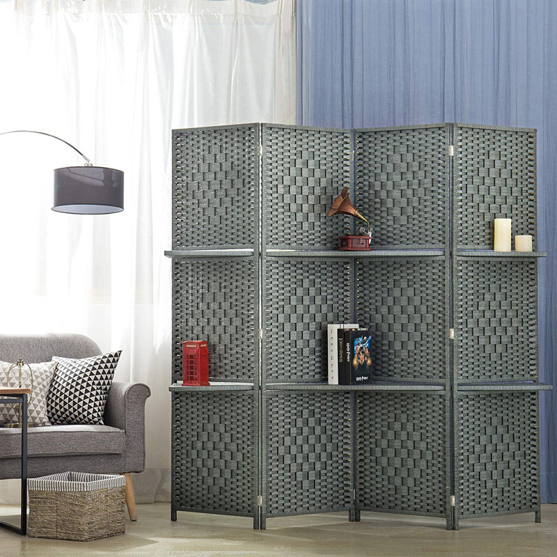 Cloison pliante 4 panneaux en bambou gris